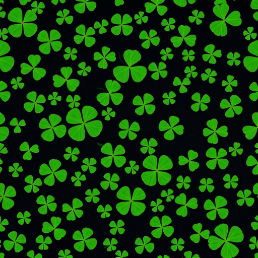 Create a seamless pattern of small green clovers on a black background, shot with a Canon EOS 5D Mark IV, using a 50mm f/1.8 lens, at ISO 100, aperture f/4, and a shutter speed of 1/125s for enhanced clarity and detail.