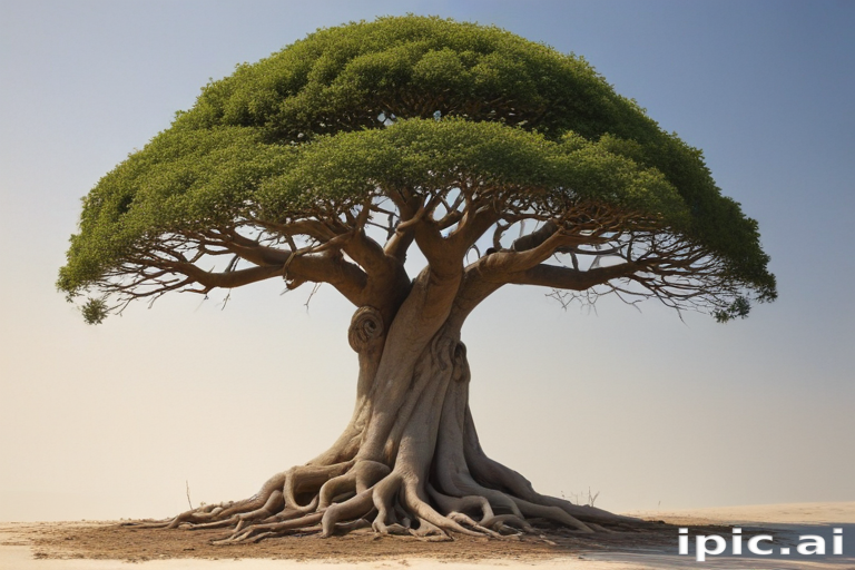 Majestic Tree Standing Alone in a Serene Landscape Under Clear Blue Sky