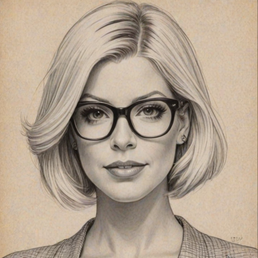 Enchanting Tori Spelling, pencil sketch, portrait of Sublime woman 1924s in glasses, hair style beatnik, outline, clear lines, fine lines, 8k