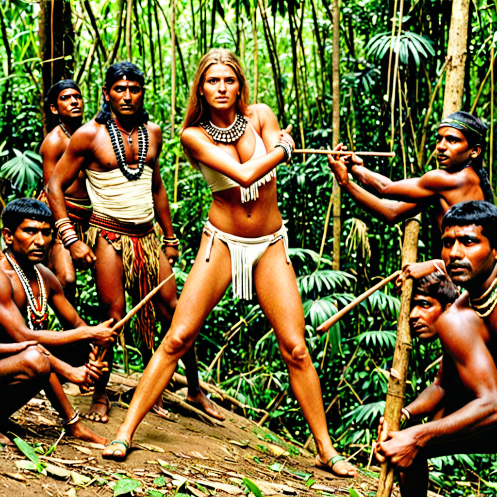 jungle white girl being cased by indian tribesmen, in jungle masterpiece photo