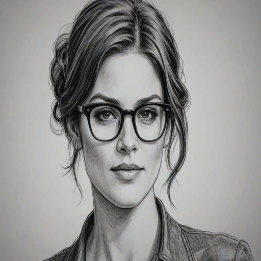 Alluring Missy Peregrym, pencil sketch, portrait of Pleasing woman 1927s in glasses, hair style beatnik, outline, clear lines, fine lines, 8k