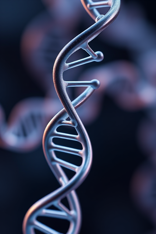 Create a high-resolution image of a stylized DNA double helix with smooth, clean lines, taken with a Canon EOS R5 at f/8, ISO 100, 1/200s, in a macro view with soft lighting to enhance detail and clarity.