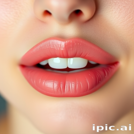 Sheer strawberry-tinted lips with a natural, dewy finish, enhancing the lips' natural color for a subtle, fresh-faced glow