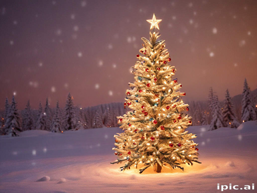 A Beautifully Decorated Christmas Tree Glowing in a Winter Wonderland.
