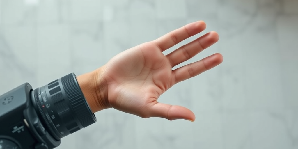 Generate an image of a simple graphic depiction of a hand, using a DSLR camera with a 50mm lens at f/1.8, 1/200 sec shutter speed, ISO 200, shot from a top-down view with a soft focus background for enhanced image quality.