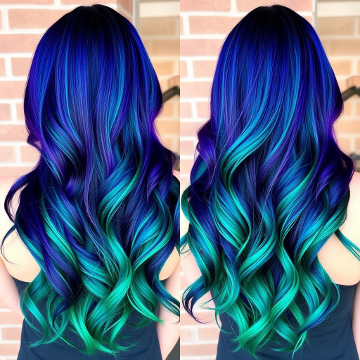 Vibrant peacock-inspired ombré flowing from deep teal to rich purple and ending in emerald green tips, styled in loose waves dubbed "Exotic Plumage" celebrating nature's beauty