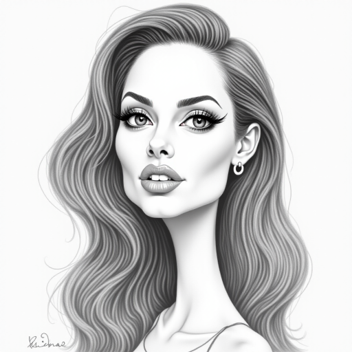 Angelina jolie caricature. A pencil-drawn caricature of the actress Angelina Jolie