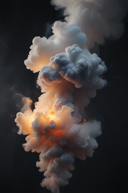 Explosive Cloud of Smoke and Fire Illuminating the Dark Background