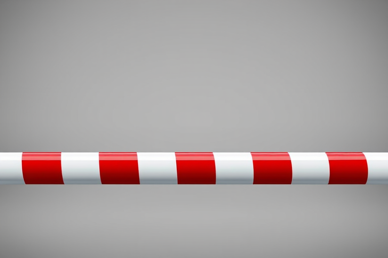 Create a high-resolution vector image of a horizontal striped barrier with red and white stripes, a glossy finish, captured from a slightly elevated angle using a DSLR camera at f/8, ISO 100, with a 50mm lens to enhance detail and sharpness.