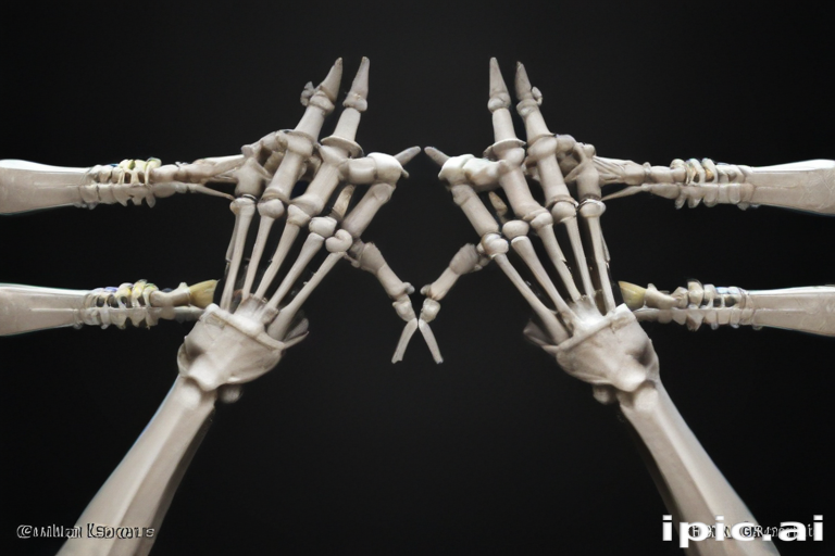 Intricate Dance of Human Skeleton Hands Creating a Mirror Image