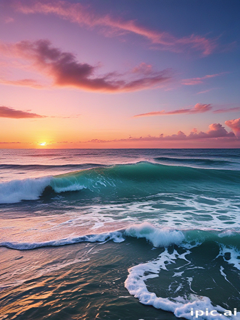 Serene Sunset Over Gentle Waves with Colors of the Evening Sky