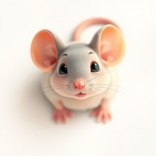 Create a high-resolution illustration of a cartoon mouse from a top-down view, with soft colors and minimal details, using a digital painting style, camera settings at f/4, ISO 100, shutter speed 1/250s, simulated depth of field for a clear focus on the mouse, rendered in 4K resolution.