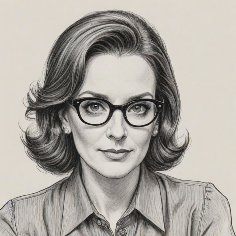 Bewitching Tina Fey, pencil sketch, portrait of Elegant woman 1940s in glasses, hair style beatnik, outline, clear lines, fine lines, 8k