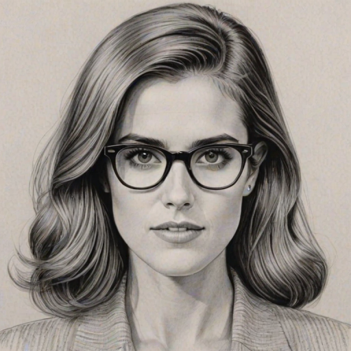 Dazzling Allison Williams, pencil sketch, portrait of Wonderful woman 1960s in glasses, hair style beatnik, outline, clear lines, fine lines, 8k