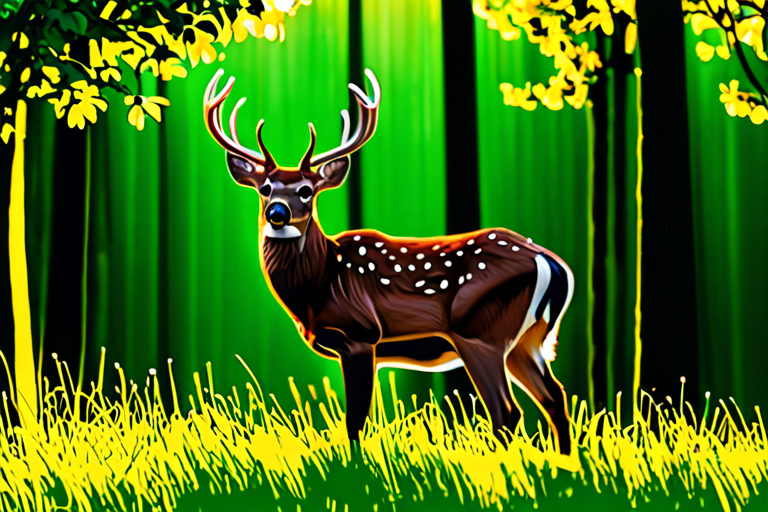 Free Ai Image Generator - High Quality and 100% Unique Images -  —  Picture: A pretty deer with flowery horns, surrounded by a bright green  glow, standing out against the sunset