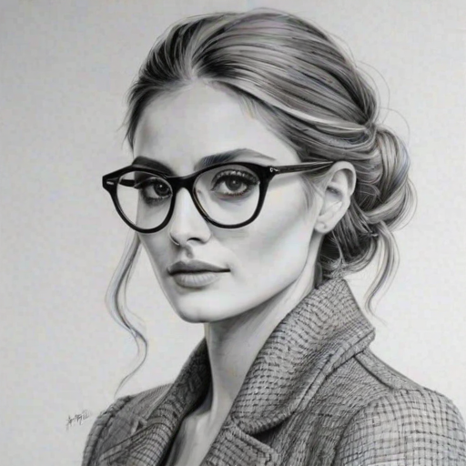 Sublime Olivia Palermo, pencil sketch, portrait of Exquisite woman 1946s in glasses, hair style beatnik, outline, clear lines, fine lines, 8k