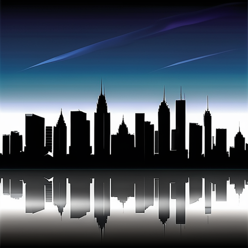 Stunning City Skyline Silhouette Against a Vibrant Gradient Evening Sky