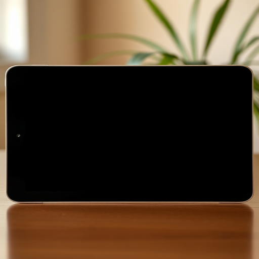 Generate a high-resolution image of a blank tablet screen with a black bezel from a frontal view, using a DSLR camera with a 50mm lens, aperture set to f/2.8, ISO 100, and a soft diffused natural light setup.