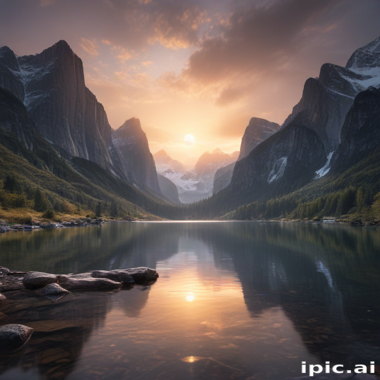 Majestic Sunset Over Serene Mountain Lake Reflecting Vibrant Sky Colors
