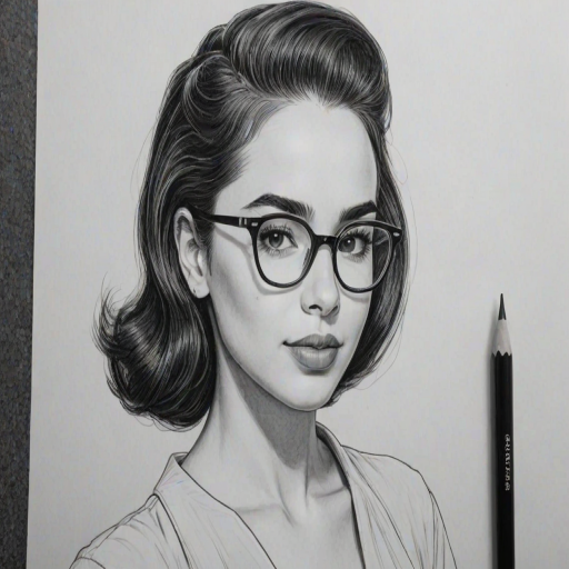 Delightful Sofia Carson, pencil sketch, portrait of Pleasing woman 1952s in glasses, hair style beatnik, outline, clear lines, fine lines, 8k