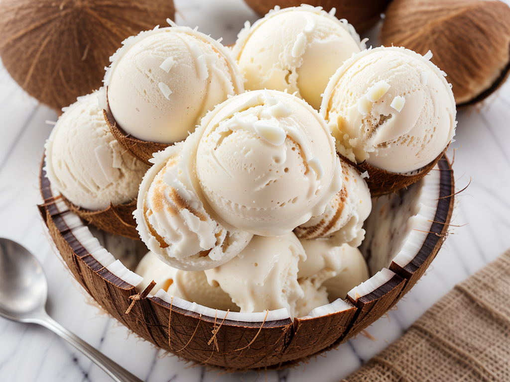 coconut ice cream in coconut shell