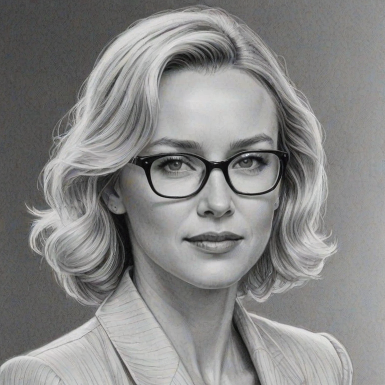 Fetching Naomi Watts, pencil sketch, portrait of Superb woman 1941s in glasses, hair style beatnik, outline, clear lines, fine lines, 8k