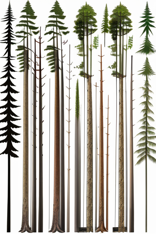 Various Types of Trees Displayed in a Vertical Arrangement for Comparison