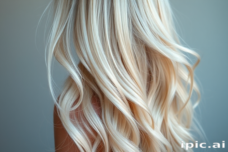 Ethereal hair style displaying long iridescent pearl-toned strands styled in loose ethereal waves with subtle glitter accents