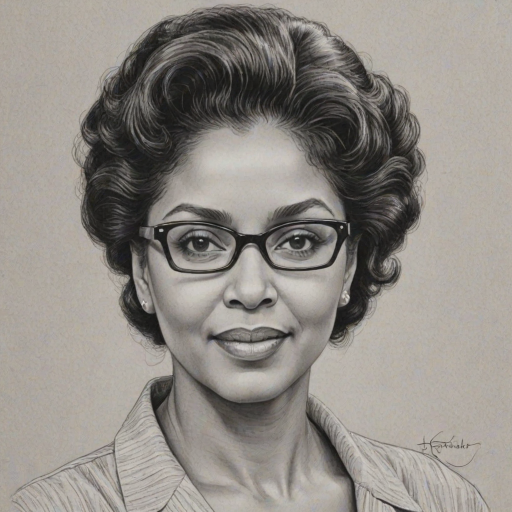 Resplendent Phylicia Rashad, pencil sketch, portrait of Fascinating woman 1950s in glasses, hair style beatnik, outline, clear lines, fine lines, 8k