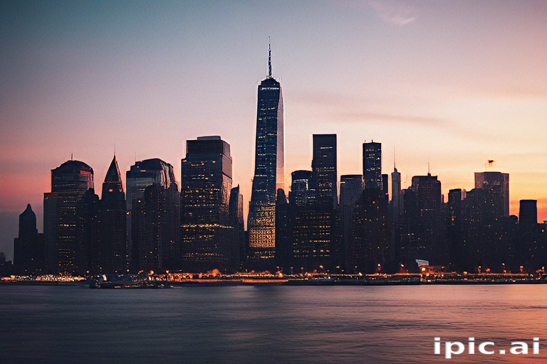 Stunning Sunset Over New York City Skyline Reflecting on the Water