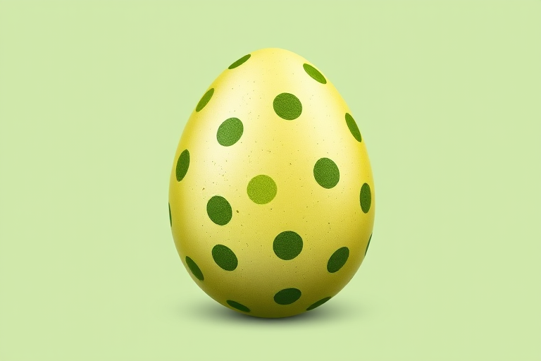 Generate a detailed illustration of a green spotted egg on a solid background, using a DSLR camera with a 50mm lens, aperture f/2.8, ISO 100, shot from a frontal view with soft lighting to enhance texture and color depth.