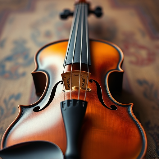 Capture a high-resolution image of a vintage violin from a frontal view, using a DSLR camera with a 50mm lens, aperture set to f/2.8 for a shallow depth of field, ISO 100 for optimal light sensitivity, and a shutter speed of 1/125s to prevent motion blur, ensuring a clean, detailed background for enhanced focus on the instrument.