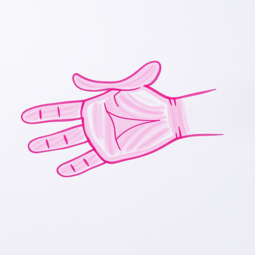 Create a high-resolution image of a stylized pink hand drawing with smooth gradients, using a DSLR camera with a 50mm lens at f/1.8, shot from a top-down view, with natural lighting to enhance the colors and details.