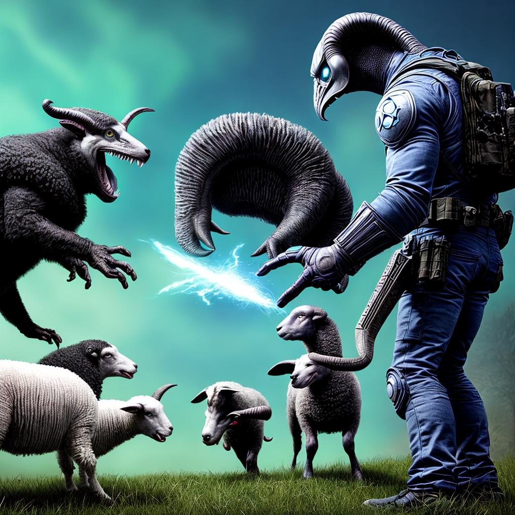 alien uses magic to transform a human terrorist to a sheep