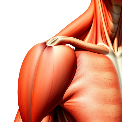 Create a detailed anatomical illustration of the human shoulder muscles with emphasis on the deltoid, using a Canon EOS R6 camera, 50mm lens at f/8, natural lighting, and a macro view to enhance image quality and clarity.