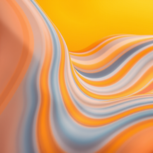 generate a smooth abstract wave pattern with vibrant colors of orange, blue, and yellow, 50mm lens, aperture f/8, ISO 100, soft lighting, shot from a low angle perspective, using a digital SLR camera for high resolution clarity