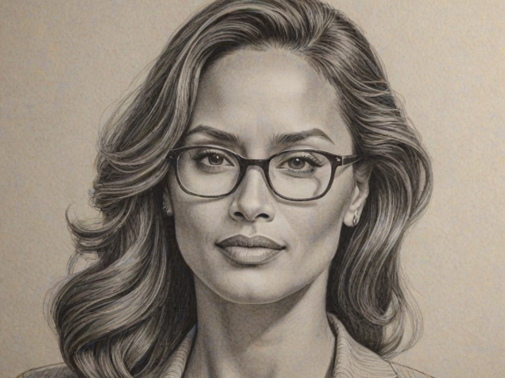 Wonderful Dwayne Johnson, pencil sketch, portrait of Alluring woman 1944s in glasses, hair style beatnik, outline, clear lines, fine lines, 8k