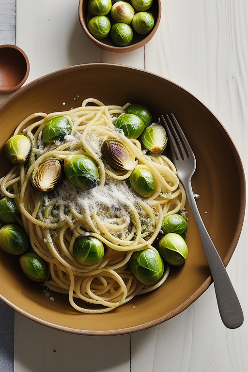 lemony spaghetti with brussels sprouts
