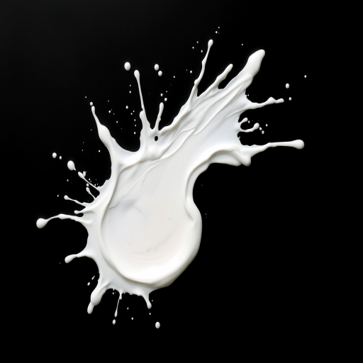 Create an abstract white paint splash on a black background, using a DSLR camera with a 50mm lens, aperture set to f/1.8, ISO 100, and a shutter speed of 1/200s, with a top-down view and soft lighting to enhance contrast and detail.