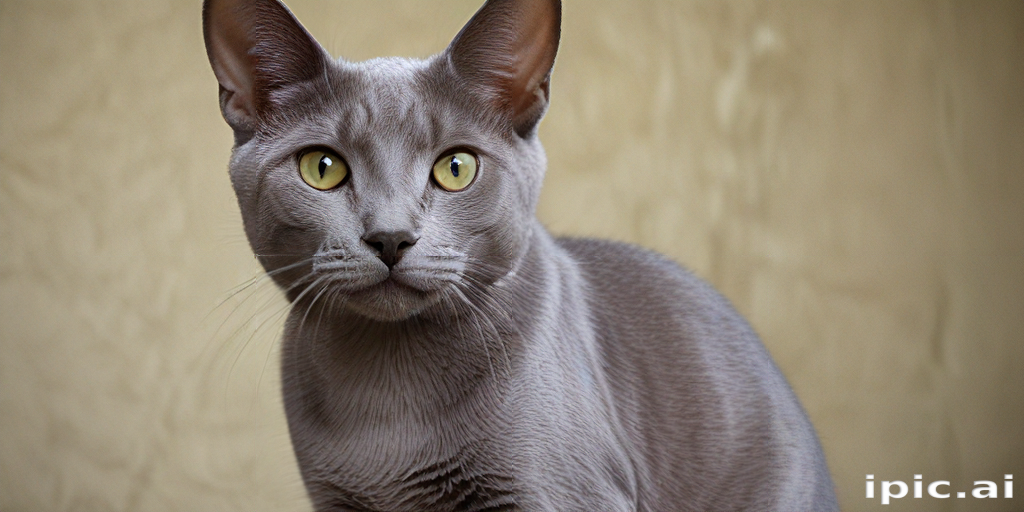A Majestic Gray Cat with Striking Yellow Eyes Posing Elegantly.