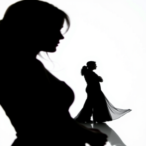 Create a high-contrast silhouette of a couple embracing against a white background, using a Canon EOS R5 with a 50mm f/1.2 lens, aperture set to f/1.2, ISO 100, and a shutter speed of 1/100 sec, shot from a slightly low angle.