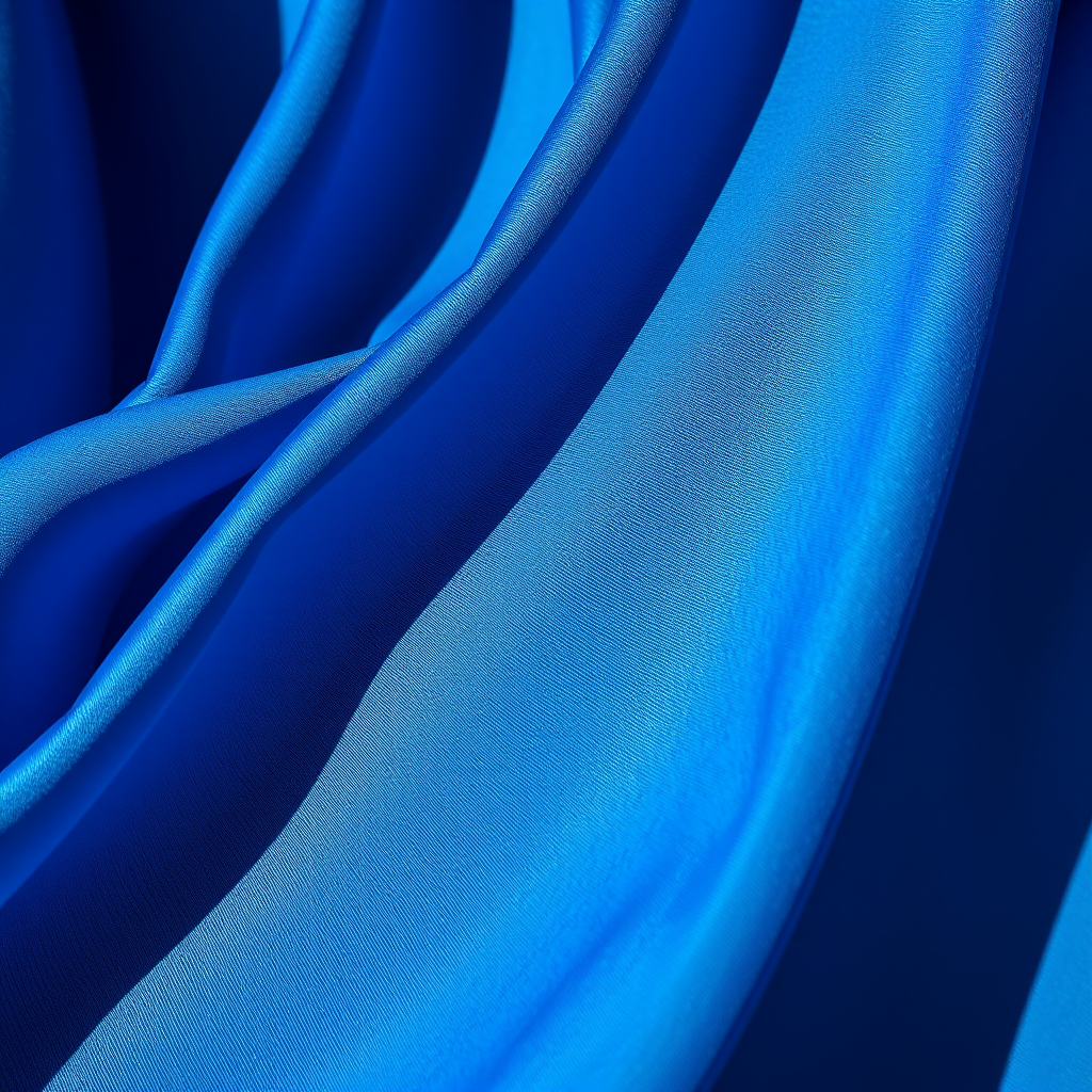 A close-up of a flowing blue fabric with intricate folds and shadows, taken with a DSLR camera at f/4, ISO 100, 1/50s exposure, using a 50mm lens, natural light, with a shallow depth of field to enhance texture and detail.