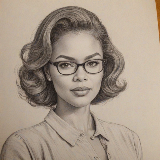 Gorgeous Toni Trucks, pencil sketch, portrait of Appealing woman 1951s in glasses, hair style beatnik, outline, clear lines, fine lines, 8k