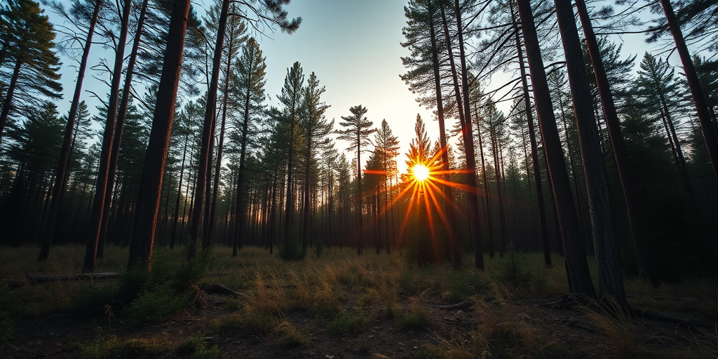 Generate a high-resolution image of a tranquil forest scene during golden hour, captured with a Nikon D850, 24mm lens, aperture f/8, ISO 200, using a wide-angle perspective to enhance depth and clarity.