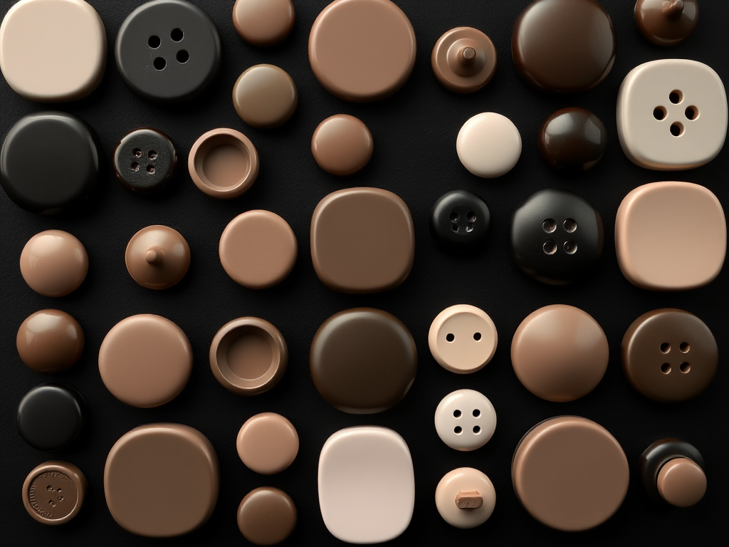 Create an image of glossy, rounded buttons in a grid format with various shades from dark to light across a black background, use a DSLR camera with a 50mm lens, aperture f/2.8, ISO 100, and natural lighting for optimal clarity and vibrancy.