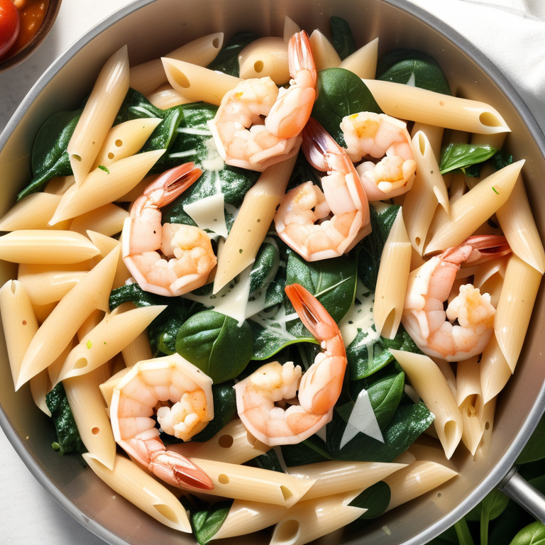 cheese shrimp penne pasta & spinach