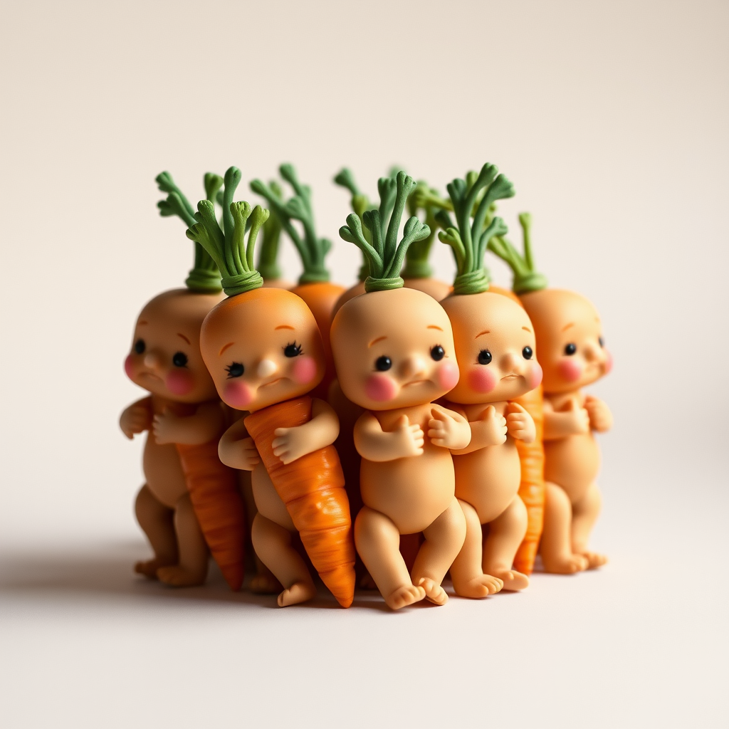 A bunch of carrots in the form of anthropomorphic babies.