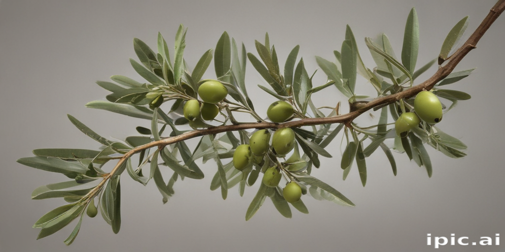 Beautiful Olive Branch with Lush Green Leaves and Ripe Olives Hanging