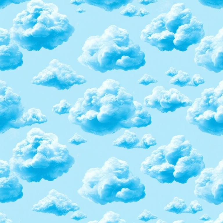 Generate a seamless pattern of abstract blue clouds with a light blue background, using a 50mm lens, f/8 aperture, ISO 200, shot from a top-down view with a digital SLR camera for enhanced clarity and detail.