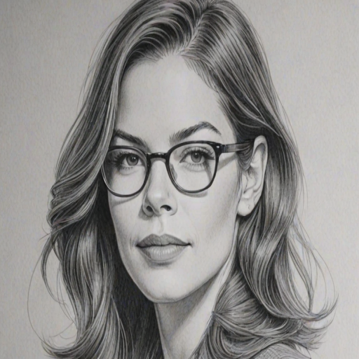 Dazzling Michelle Monaghan, pencil sketch, portrait of Attractive woman 1940s in glasses, hair style beatnik, outline, clear lines, fine lines, 8k